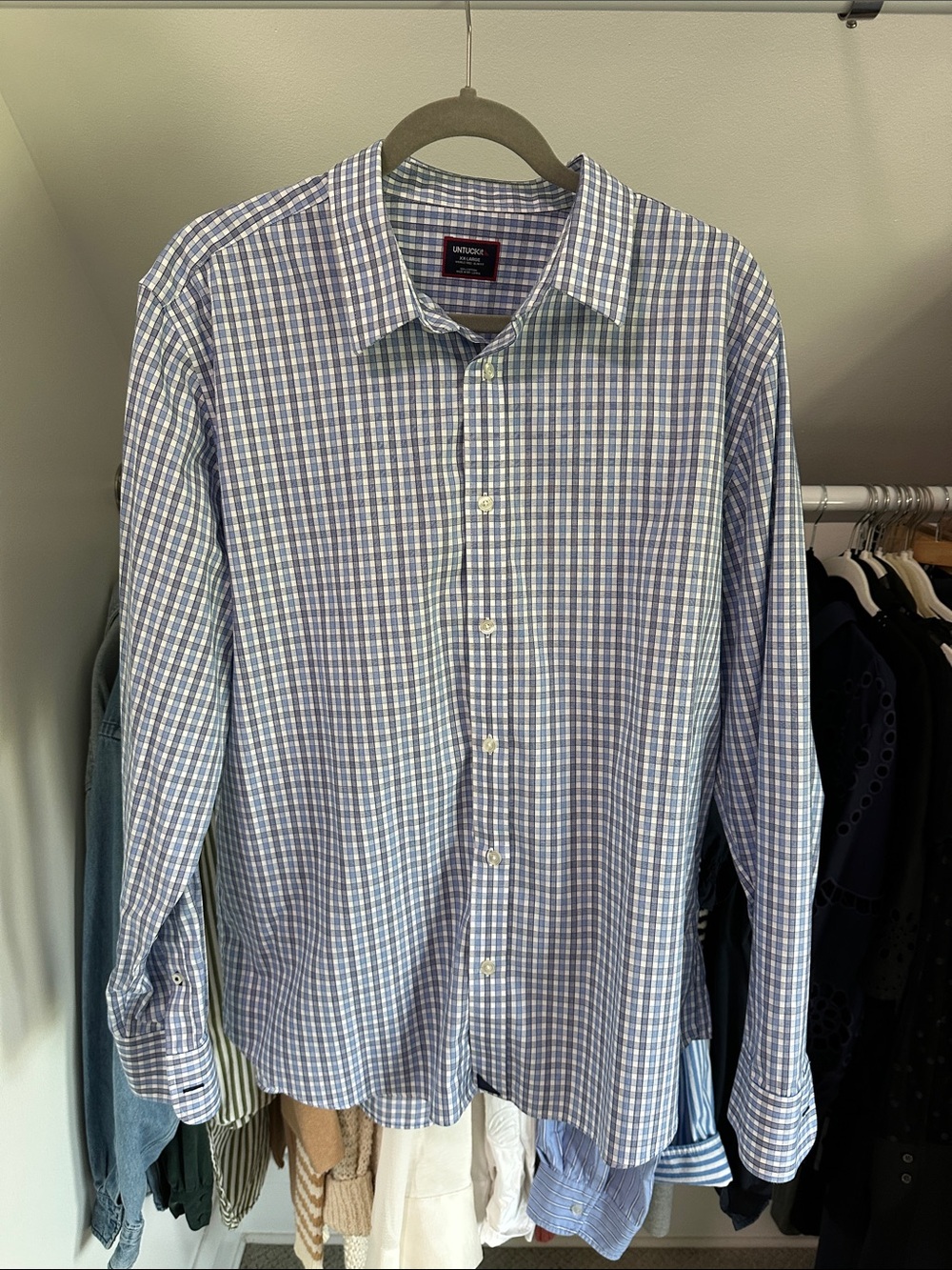 UNTUCKit Blue and White Check Cotton Button-Down Shirt